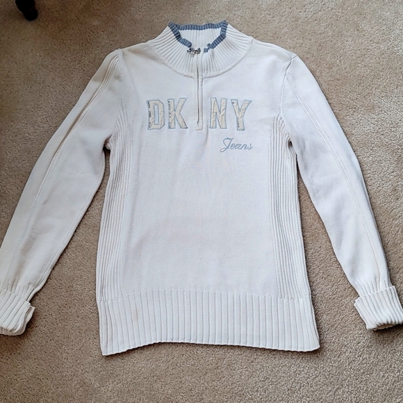 DYNY JEANS LARGE SWEATER CREAM AnD GREY WITH ZIPPER - Picture 1 of 3